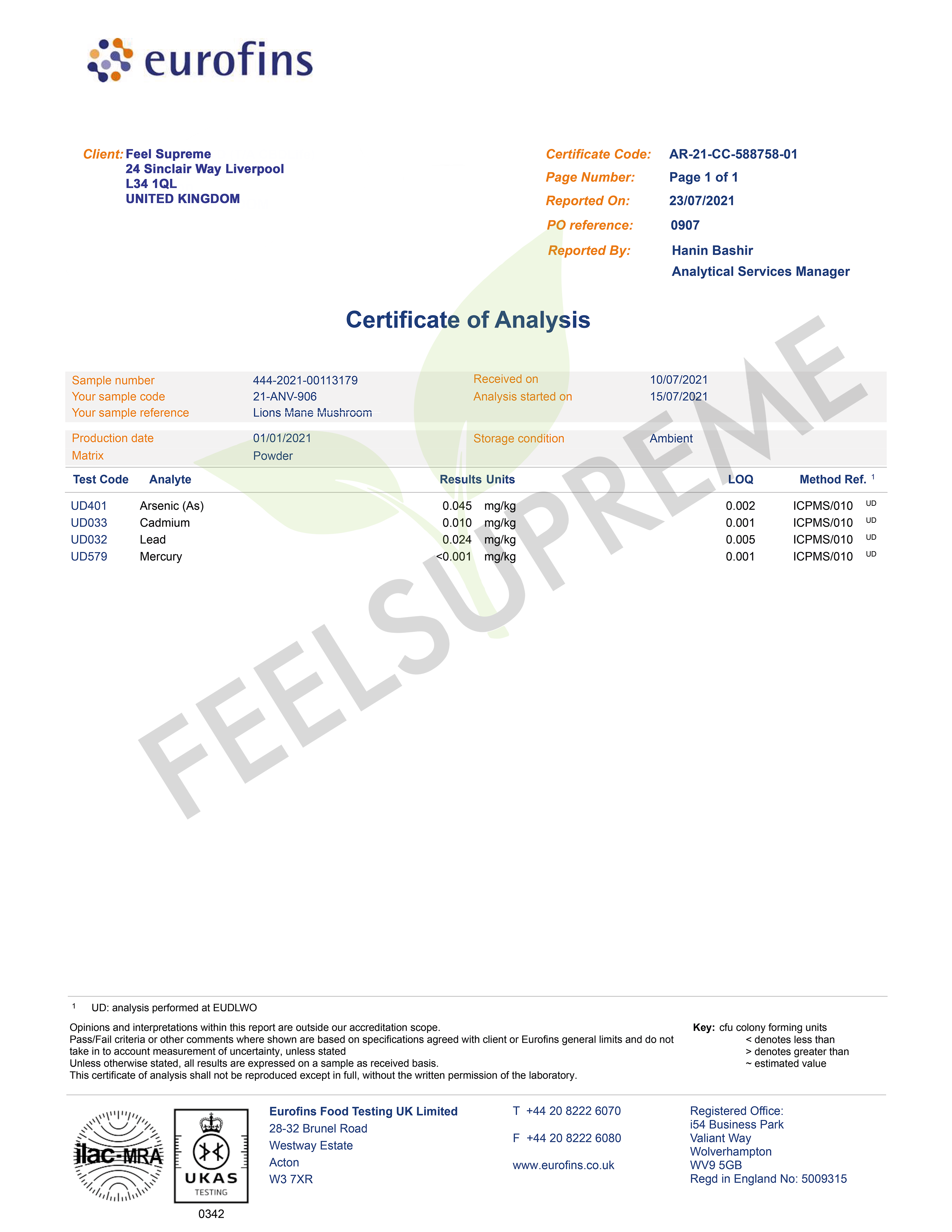 Feel Supreme Lions Mane Mushroom Liquid 60ml