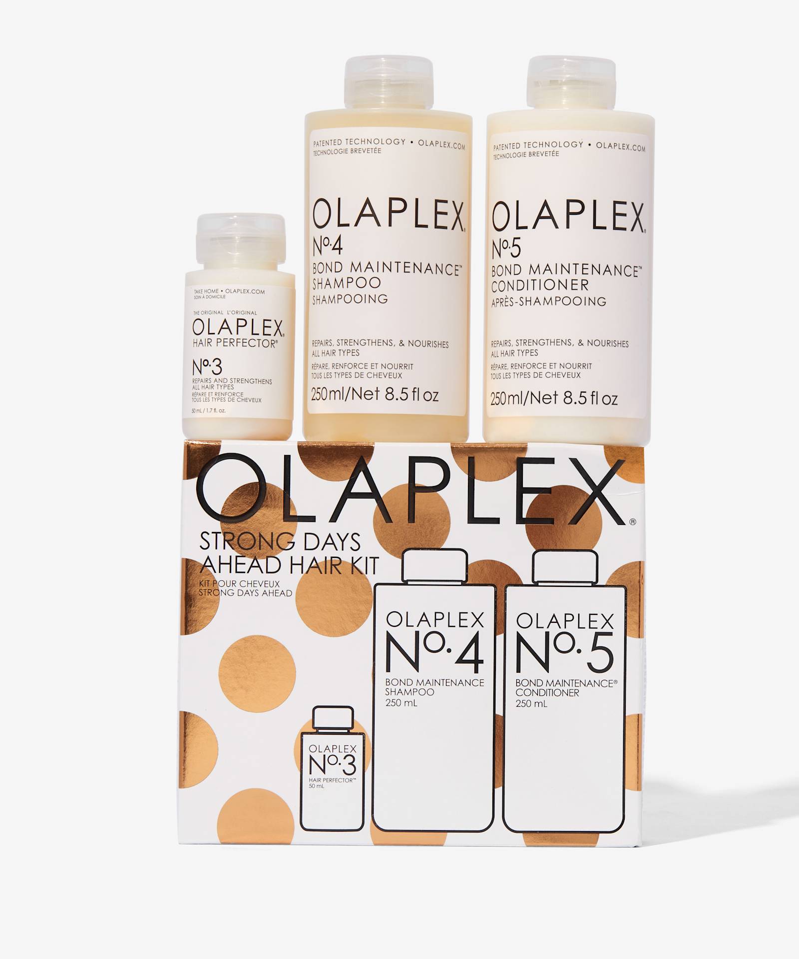 OLAPLEX STRONG DAYS AHEAD HAIR KIT 3PC (50ML HAIR PERFECTOR, 250ML SHAMPOO & 250ML CONDITIONER)