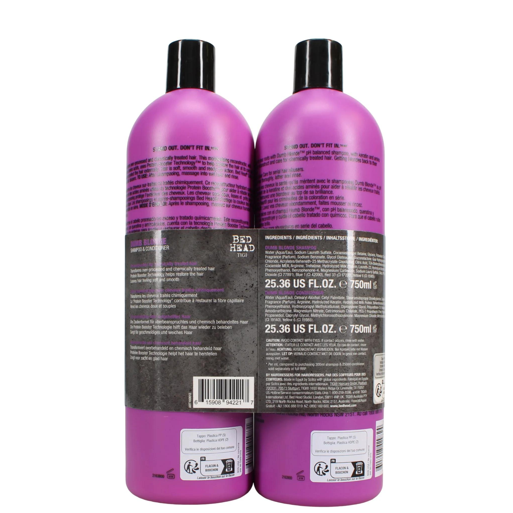 TIGI BED HEAD 2X750ML DUO SHAMPOO &amp; CONDITIONER DUMB BLONDE